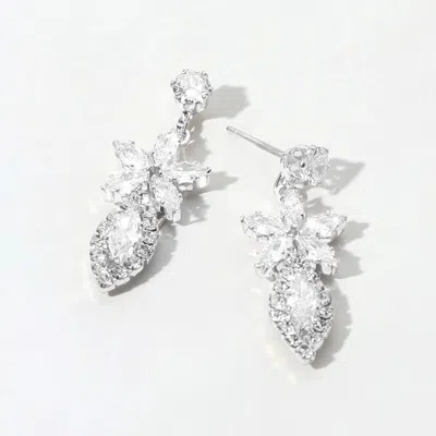 Fashnzfab Flower Marquise Cz Stone Cluster Dangle Evening Earrings In Metallic