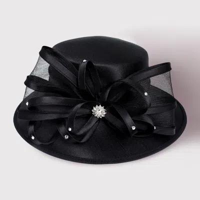 Fashnzfab Flower Mesh Bow Accented Dressy Hat In Black