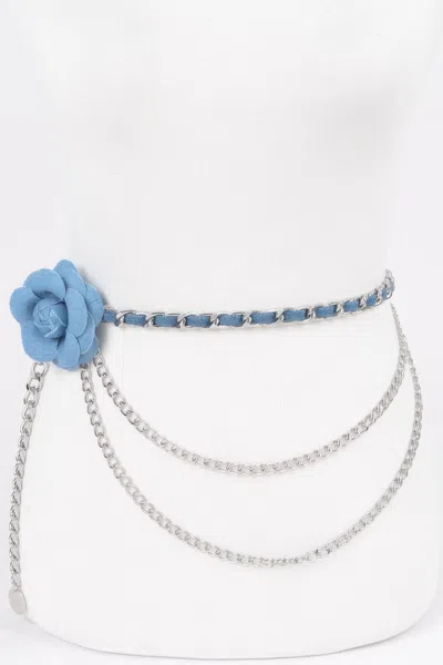 Fashnzfab Flower Metal Double Layered Chain Belt In Blue