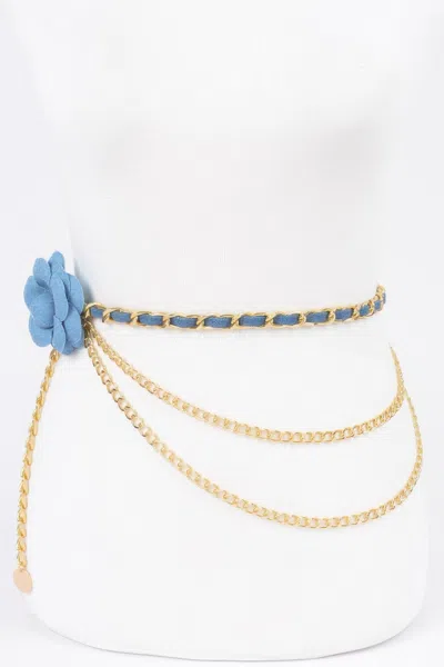 Fashnzfab Flower Metal Double Layered Chain Belt In Green