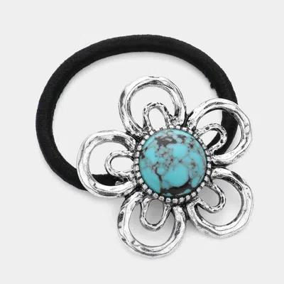 Fashnzfab Flower Natural Stone Stretch Hairband In Metallic