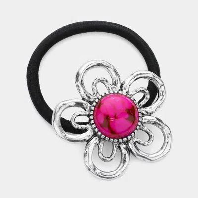 Fashnzfab Flower Natural Stone Stretch Hairband In Pink