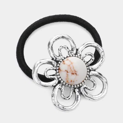 Fashnzfab Flower Natural Stone Stretch Hairband In Metallic