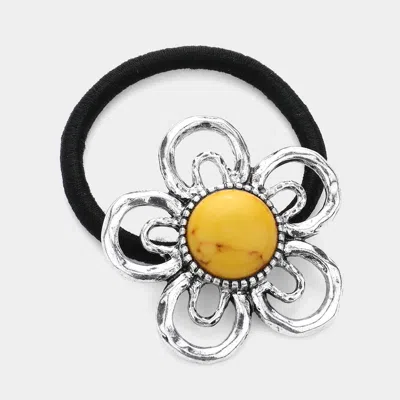 Fashnzfab Flower Natural Stone Stretch Hairband In Metallic