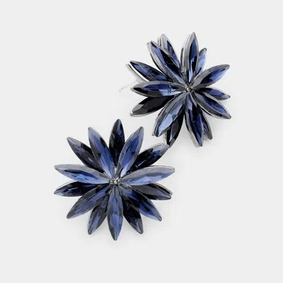 Fashnzfab Flower Oval Stone Cluster Evening Earrings In Blue