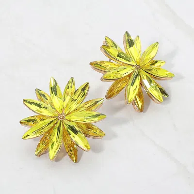 Fashnzfab Flower Oval Stone Cluster Evening Earrings In Green