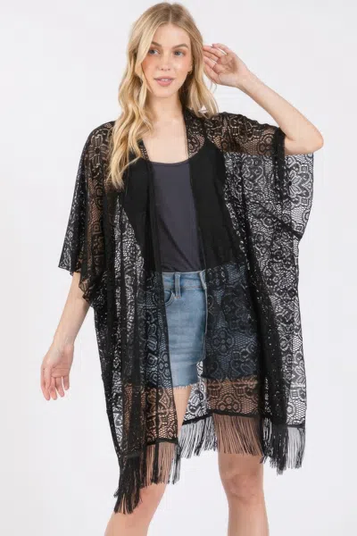 Fashnzfab Flower Pattern Crochet Lace Tassel Cover Up