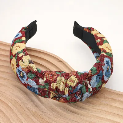 Fashnzfab Flower Pattern Printed Knot Headband In Red