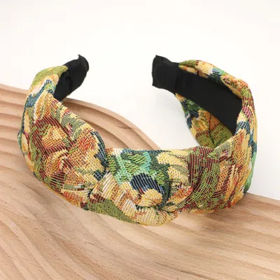 Fashnzfab Flower Pattern Printed Knot Headband In Yellow