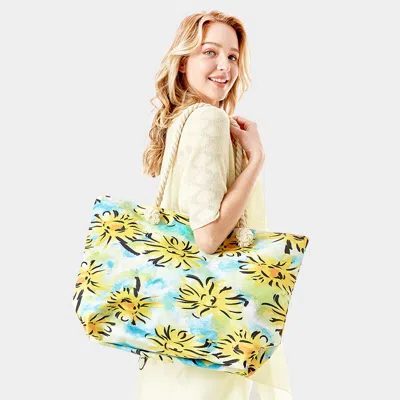 Fashnzfab Flower Patterned Beach Tote Bag In Green