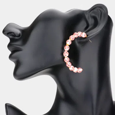 Fashnzfab Flower Patterned Beaded Half Hoop Earrings - Red In Multi