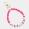 Fashnzfab Flower Patterned Beaded Keychain / Bracelet Fuchsia In Pink