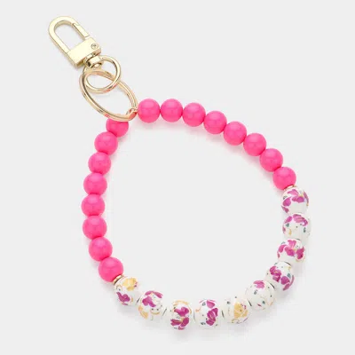 Fashnzfab Flower Patterned Beaded Keychain / Bracelet Fuchsia In Pink