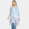 Fashnzfab Flower Patterned Cover Up Kimono Poncho In Blue