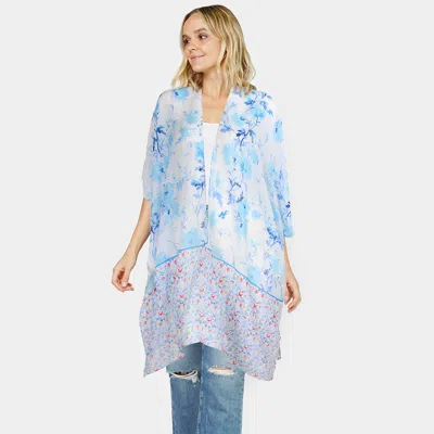 Fashnzfab Flower Patterned Cover Up Kimono Poncho In Blue