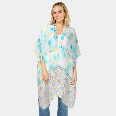 Fashnzfab Flower Patterned Cover Up Kimono Poncho In Green