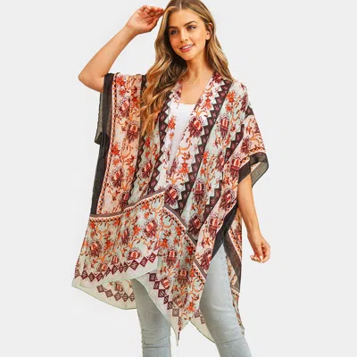 Fashnzfab Flower Patterned Cover Up Kimono Poncho In Multi
