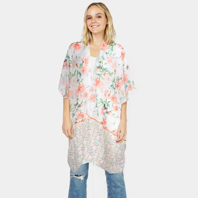 Fashnzfab Flower Patterned Cover Up Kimono Poncho In Pink