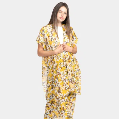 Fashnzfab Flower Patterned Cover Up Kimono Poncho In Yellow