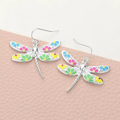 Fashnzfab Flower Patterned Dragonfly Dangle Earrings In Multi