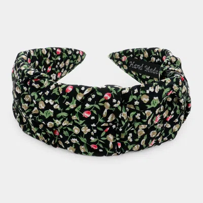 Fashnzfab Flower Patterned Pleated Headband In Black