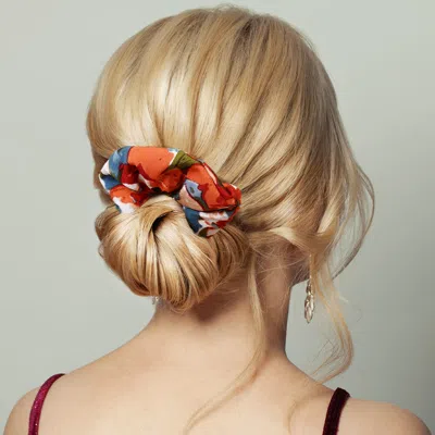 Fashnzfab Flower Patterned Scrunchie Hairband In Red