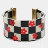 Fashnzfab Flower Patterned Striped Resin Cuff Bracelet Jet Black, Red In Multi