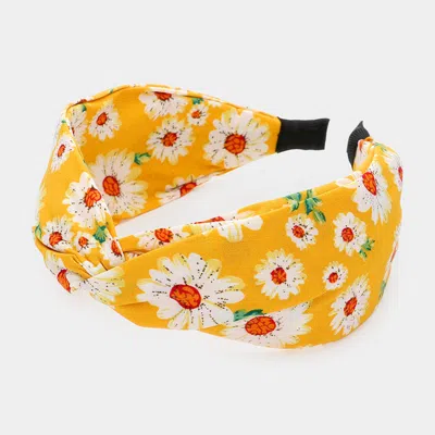 Fashnzfab Flower Patterned Twisted Headband In Yellow