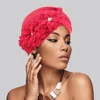 Fashnzfab Flower Pearl Accented Turban Hat In Pink