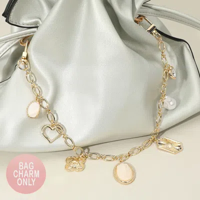 Fashnzfab Flower Pearl Heart Decorative Charm Station Chain Bag Charm In Gold