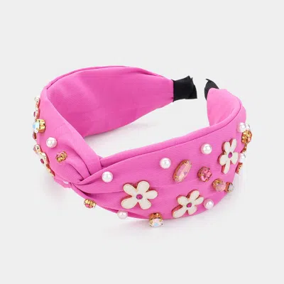 Fashnzfab Flower Pearl Marquise Stone Cluster Knot Headband In Multi