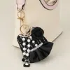 Fashnzfab Flower Pearl Tweed Jacket Keychain / Bag Charm In Black
