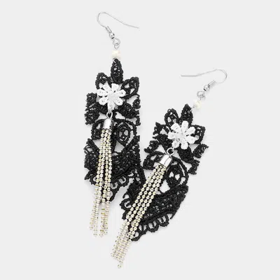 Fashnzfab Flower Pointed Crochet Lace Dangle Earrings In Black