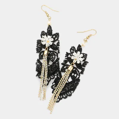 Fashnzfab Flower Pointed Crochet Lace Dangle Earrings In Black
