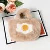 Fashnzfab Flower Pointed Faux Fur Mini Tote Bag In Sand