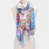 Fashnzfab Flower Print Fringe Scarf In White