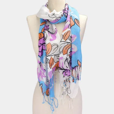 Fashnzfab Flower Print Fringe Scarf In White