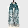 Fashnzfab Flower Print Polyester Fringe Scarf In Blue