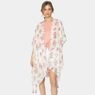 Fashnzfab Flower Printed Cover Up Kimono Poncho In Multi