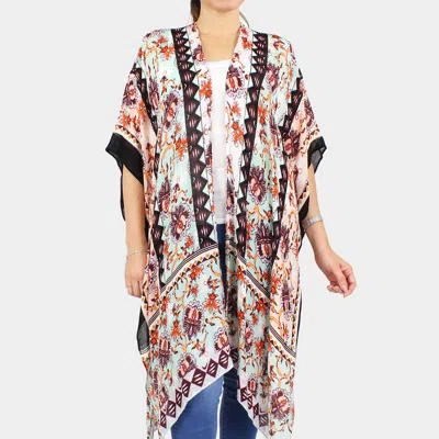 Fashnzfab Flower Printed Cover Up Kimono Poncho In Multi