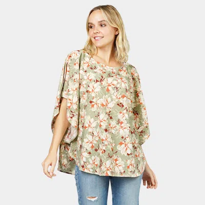 Fashnzfab Flower Printed Slit Round Poncho In Multi