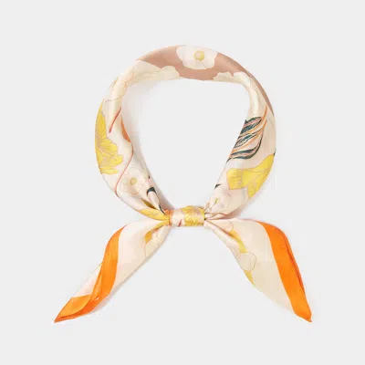Fashnzfab Flower Printed Square Scarf In Orange