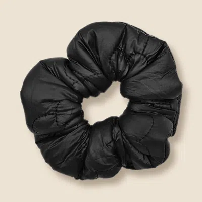 Fashnzfab Flower Quilted Padded Scrunchie In Black