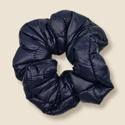 Fashnzfab Flower Quilted Padded Scrunchie In Blue