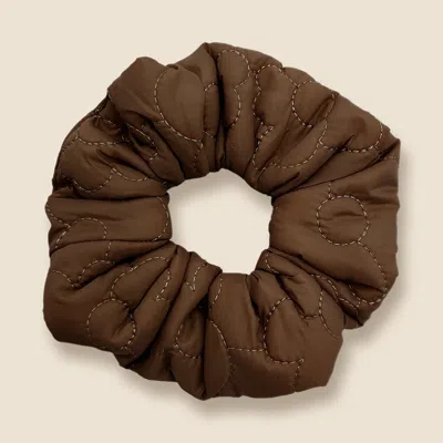Fashnzfab Flower Quilted Padded Scrunchie In Brown