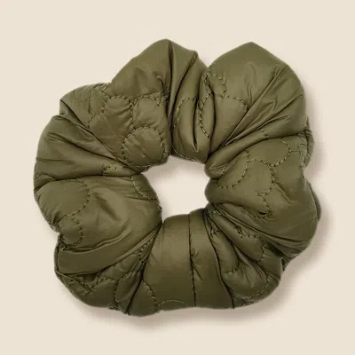 Fashnzfab Flower Quilted Padded Scrunchie In Green