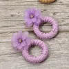 Fashnzfab Flower Raffia Hoop Dangle Earrings In Purple