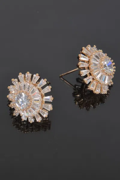 Fashnzfab Flower Rhinestone Earrings In Silver