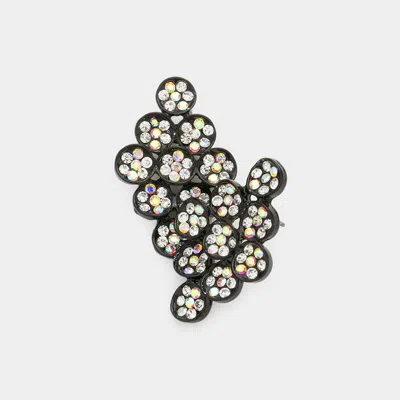 Fashnzfab Flower Rhinestone Paved Kite Stud Earrings - Ab, Black, Clear In Multi