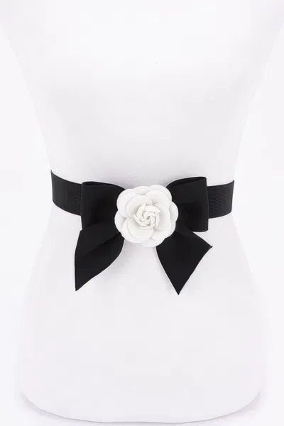 Fashnzfab Flower Ribbon Elastic Belt In Gold